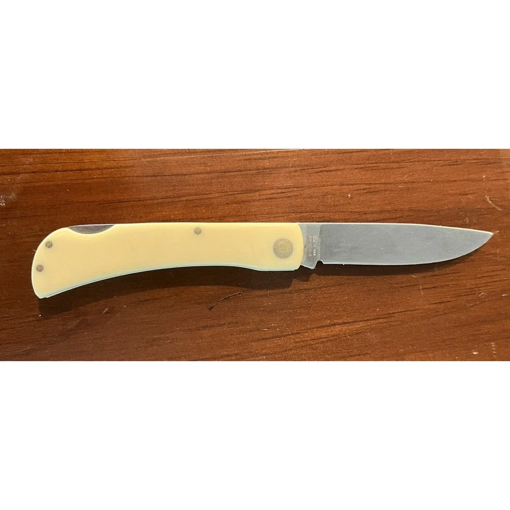 Roper Knives Tumbleweed, Stainless Plain Blade, Cream Yellow Delrin‎ Handle
